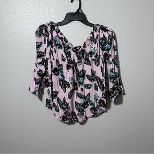 Forever‎ 21 Women Tropical Off Shoulder Pink Floral Blouse size Small